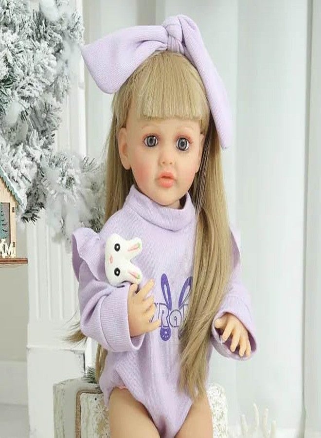 EXOMOON دمى أطفال حديثي الولادة من إكسومون، مصنوعة من السيليكون، جسم كامل، فتاة، شعر طويل 22 بوصة، دمى مقاومة للماء، بتصميم تشريحي دقيق، فستان وردي، مجموعة هدايا عيد ميلاد للبنات (صوت ومستشعر واقعيان). - Image 2